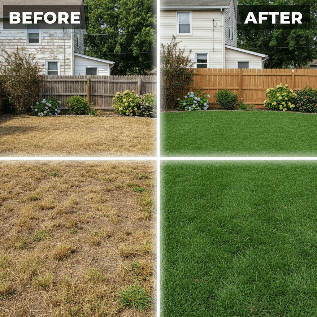 Lawn transformation before and after