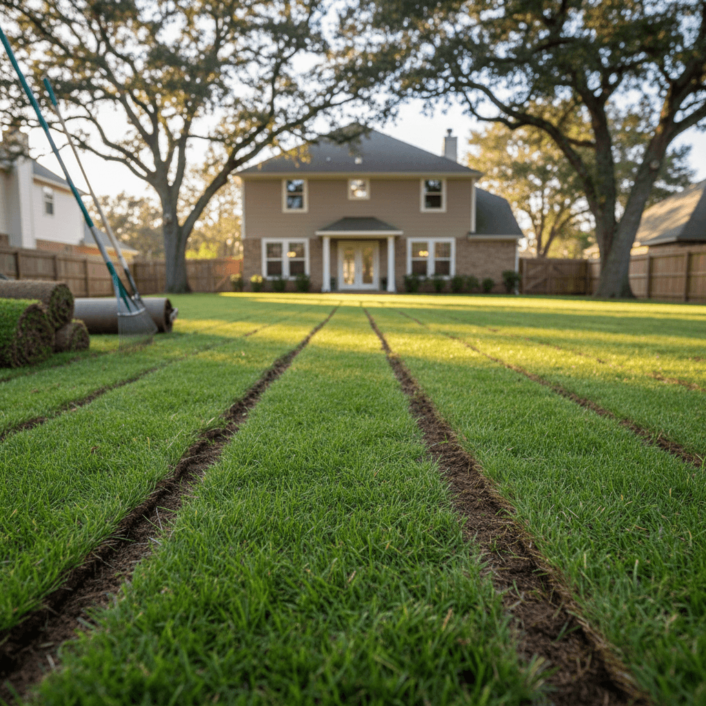 Fresh sod installation in Lakeland residential yard